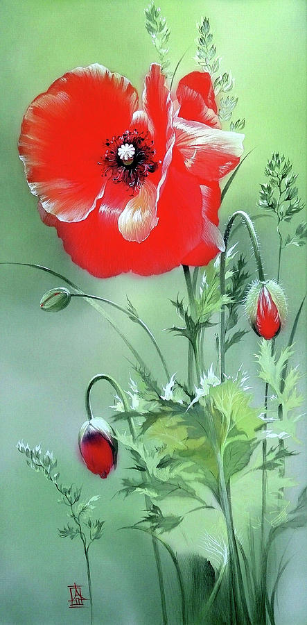 Scarlet Poppy Flower Painting by Alina Oseeva
