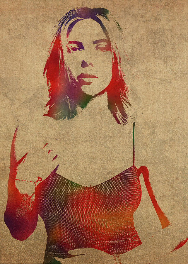 Scarlett Johansson Mixed Media - Scarlett Johansson Watercolor Portrait by Design Turnpike
