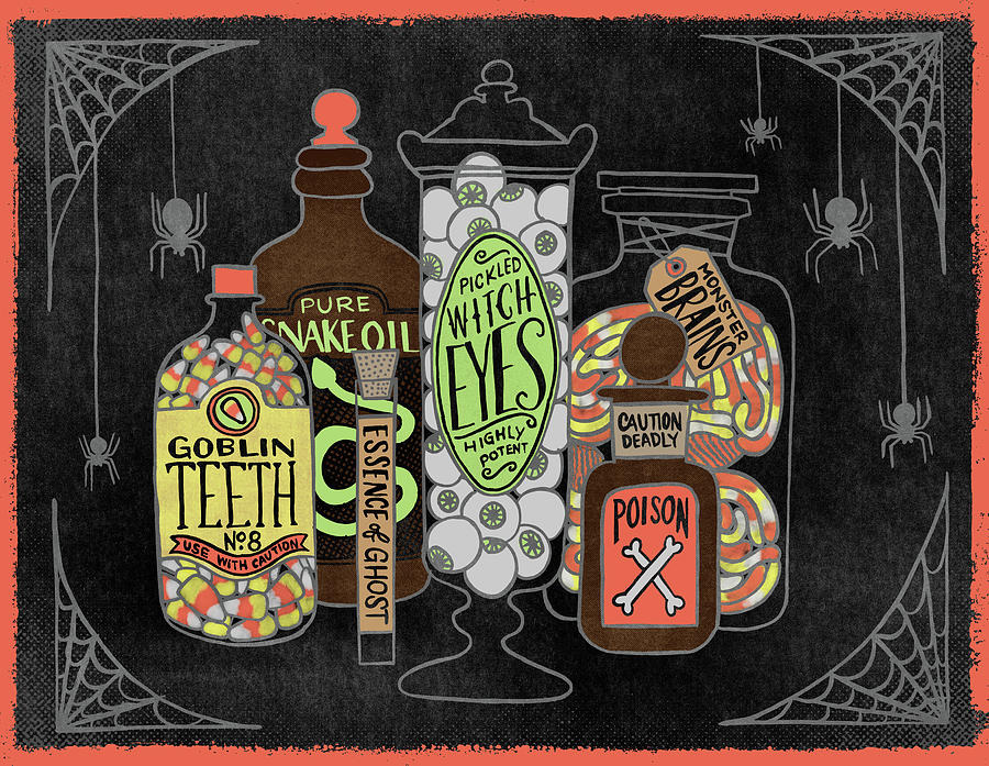 Halloween Painting - Scary Apothecary Jars Halloween Art by Jen Montgomery