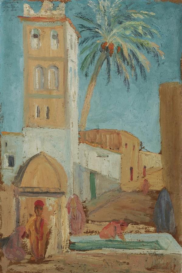 Scene At A Fountain In A Moroccan Place Painting by Ernst Schiess Scene At A Fountain In A Moroccan Place Painting by Ernst Schiess