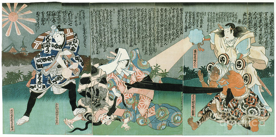 Scene At Kabuki Theatre, 19th Century Drawing by Print Collector
