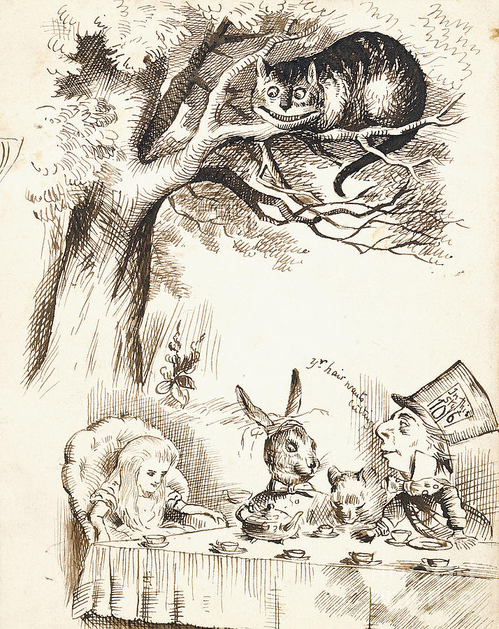 John Tenniel Drawing - Scene From The Mad Hatters Tea Party, C.1865 by John Tenniel