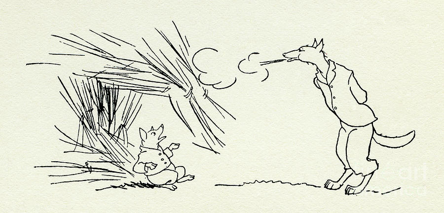 Scene From The Three Little Pigs Painting by Arthur Rackham