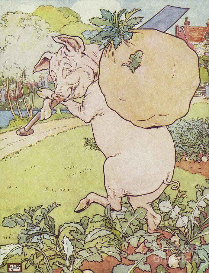 Scene From The Three Little Pigs Painting by Leonard Leslie Brooke