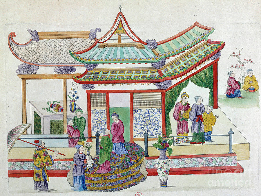 Scene In A Garden. Drawing Comes From A Chinese Vase. Painting By Jean ...