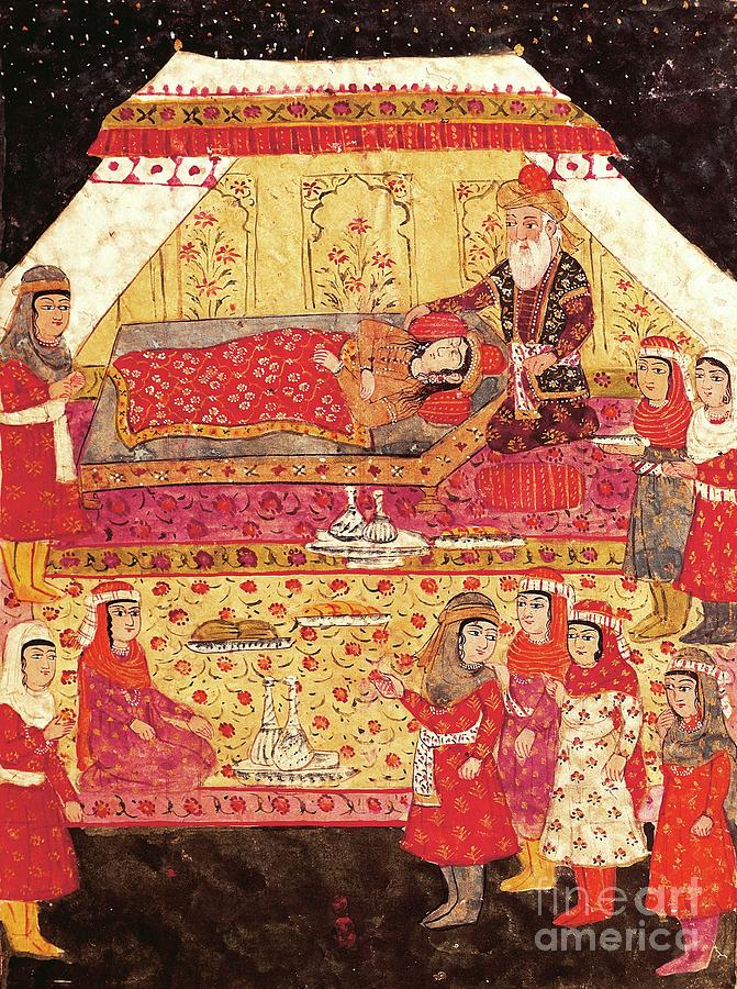 Scene In A Harem, Miniature From Shahnameh Or The Persian Book Of Kings By Ferdowsi, Persia 17th Century Painting by Persian School