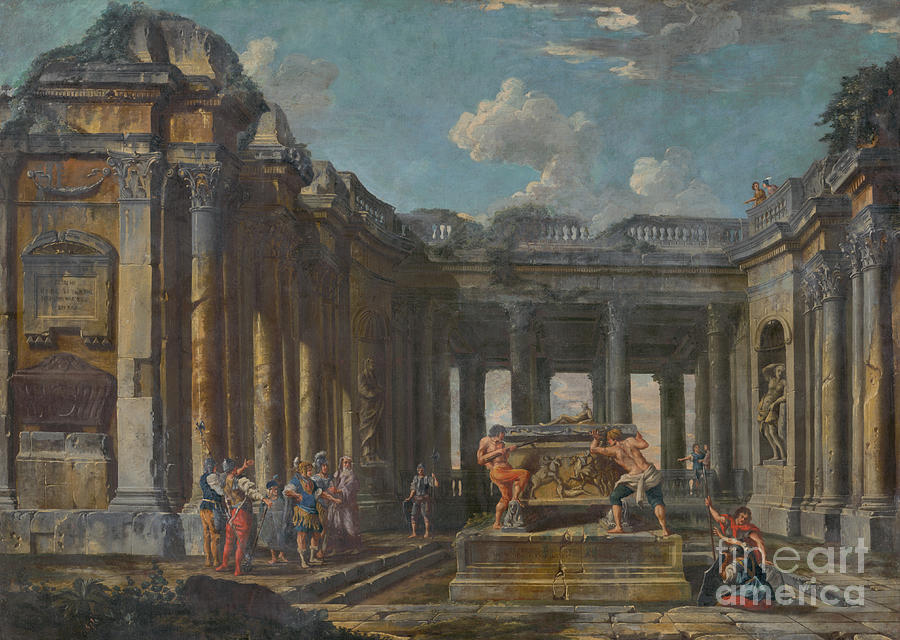 Scene in Roman Ruins Painting by Giovanni Paolo Panini