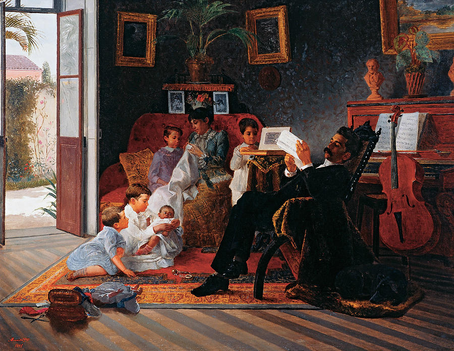 Scene of Adolfo Pintos Family Painting by Almeida Junior