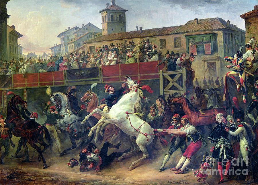 Scene Of An Unmounted Horse Race In Rome Painting by Antoine Charles Horace Vernet