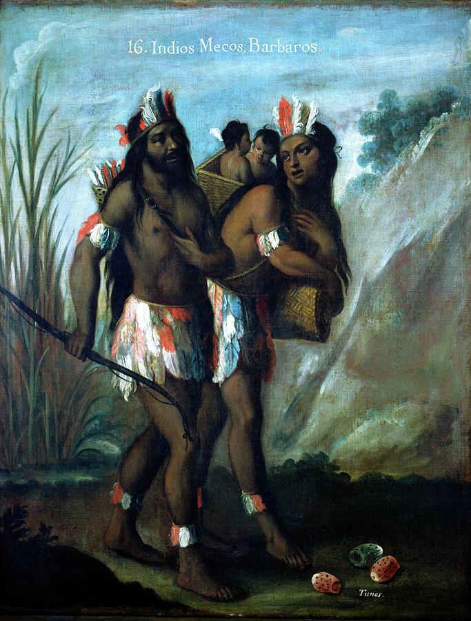 Scene of miscegenation No. 16. Mecos Indians, Barbarians. Anonymous, 18th century. Oil on canvas. Painting by Album
