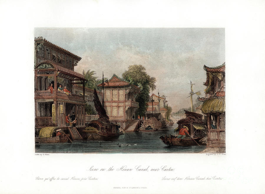 Scene On The Honan Canal, Near Canton Drawing by Print Collector