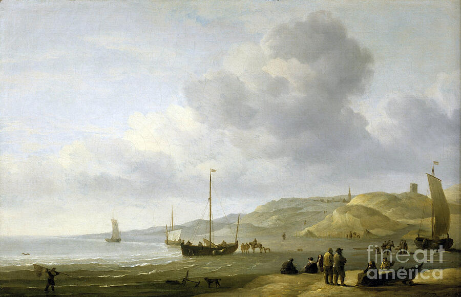 Landscape Painting - Scene On The Shore Near Scheveningen Holland by Charles Brooking
