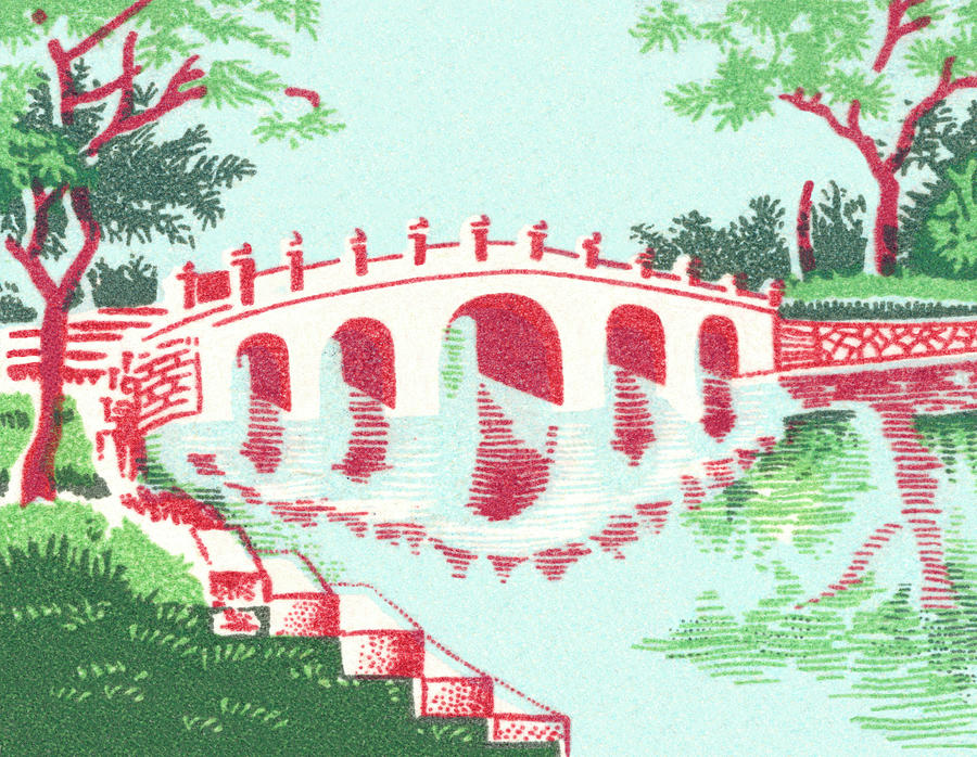 Vintage Drawing - Scenic Bridge by CSA Images