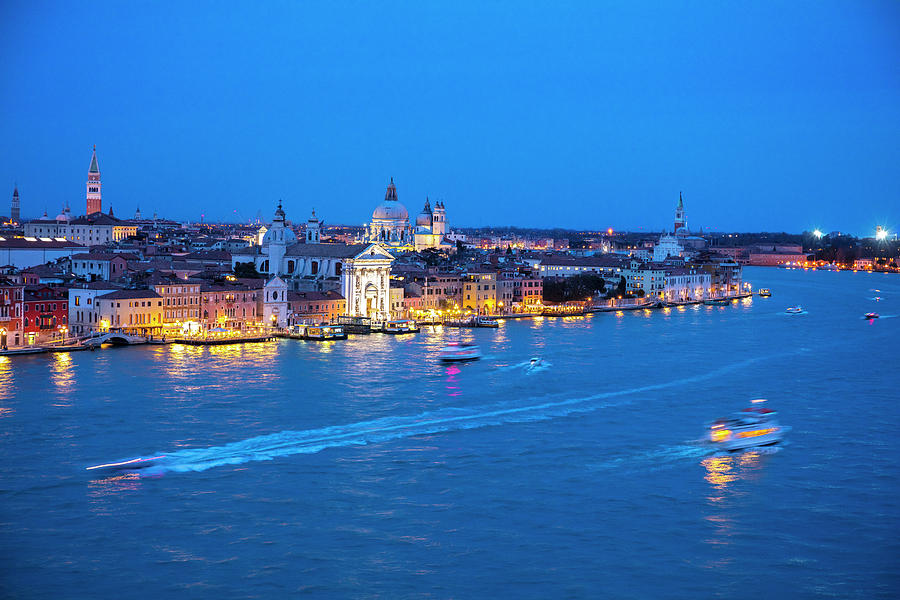 Scenic Cityscape Over Giudecca Canal At Night, Venice, Veneto, Italy ...