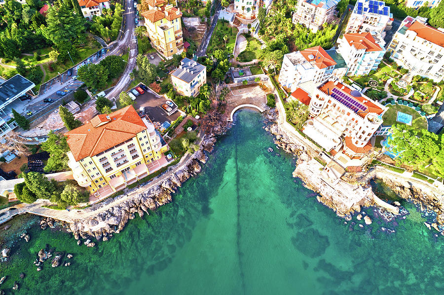 Scenic coastline of Opatija and Lungomare seaside walkway aerial Photograph by Brch Photography