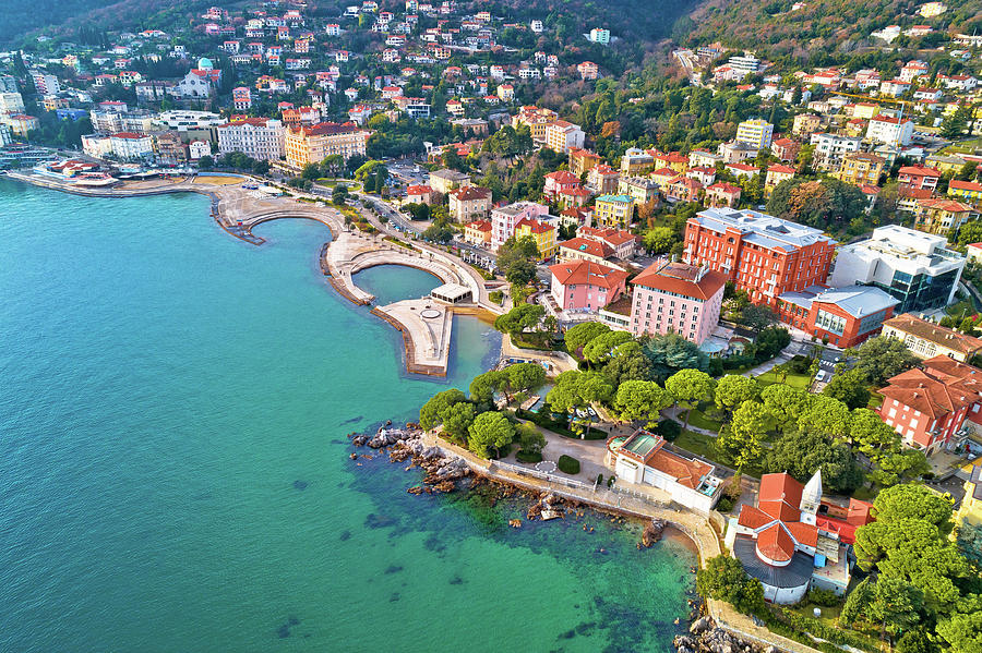 Scenic coastline of Opatija and Slatina beach aerial view Photograph by Brch Photography