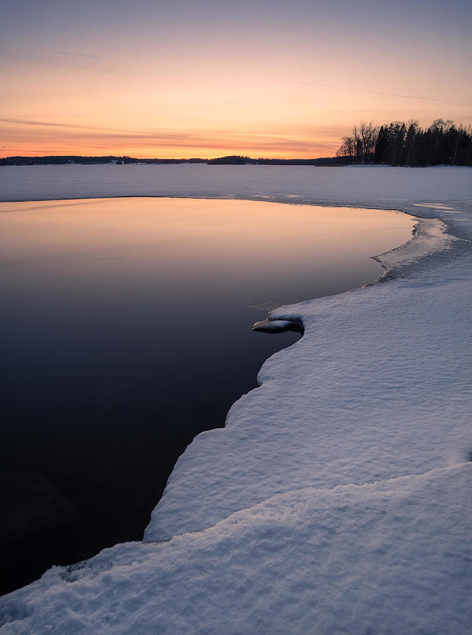 Sunset Photograph - Scenic Landscape With Melted Lake An by Jani Riekkinen