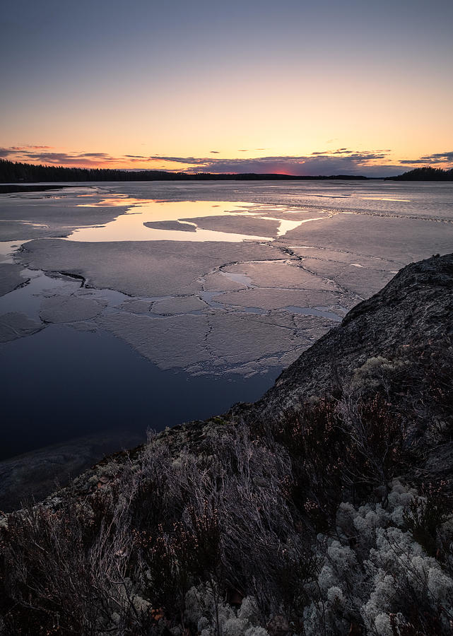 Sunset Photograph - Scenic Spring Landscape With Melted Ice by Jani Riekkinen