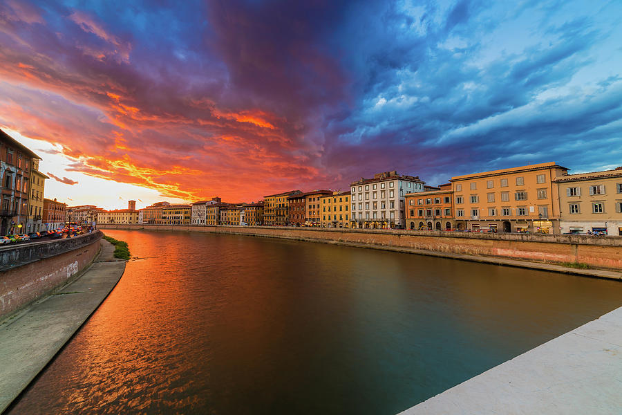 scenic sunset on river in Pisa Photograph by Vivida Photo PC