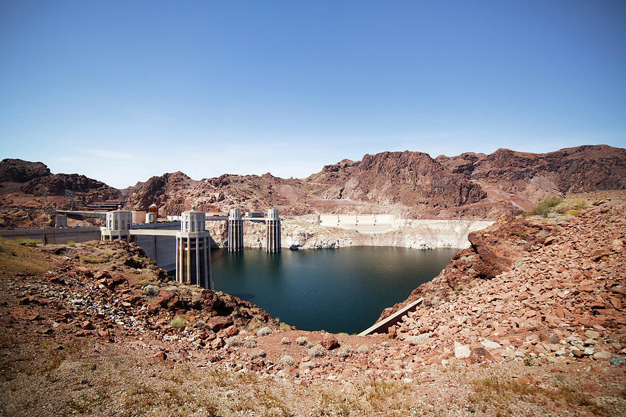 Nature Photograph - Scenic View Of Hoover Dam Against Clear Blue Sky by Cavan Images