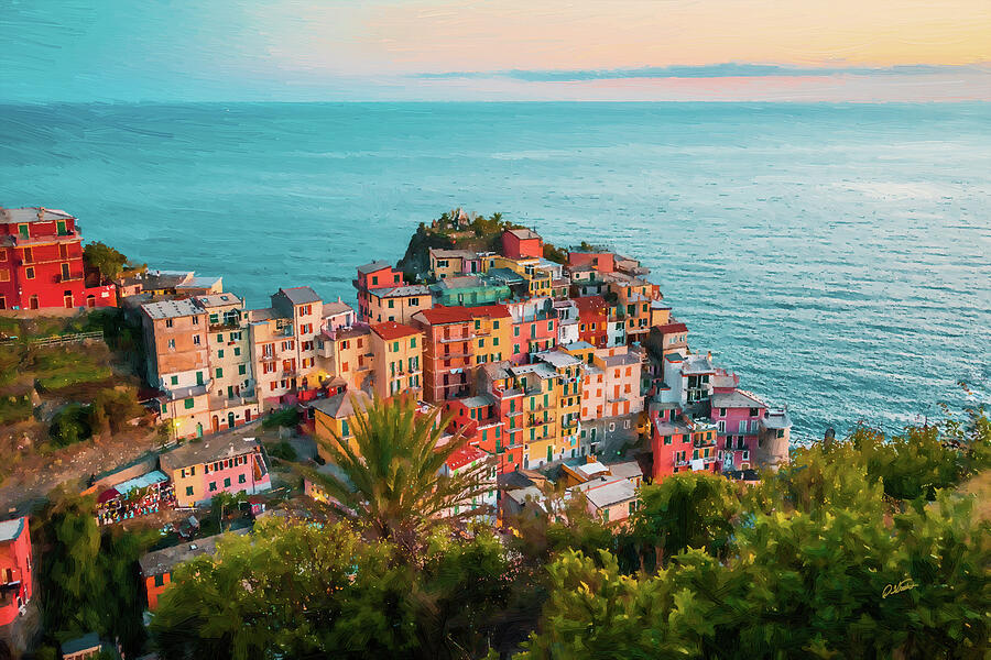 Scenic village of Manarola Cinque Terre Italy - DWP1721006 Painting by Dean Wittle