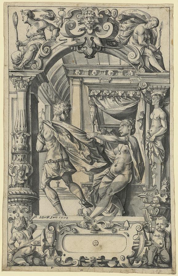Renaissance Drawing - Scheibenriss Mit Josefs Flucht Vor Potiphars Weib, In Den by Hans Bock The Elder