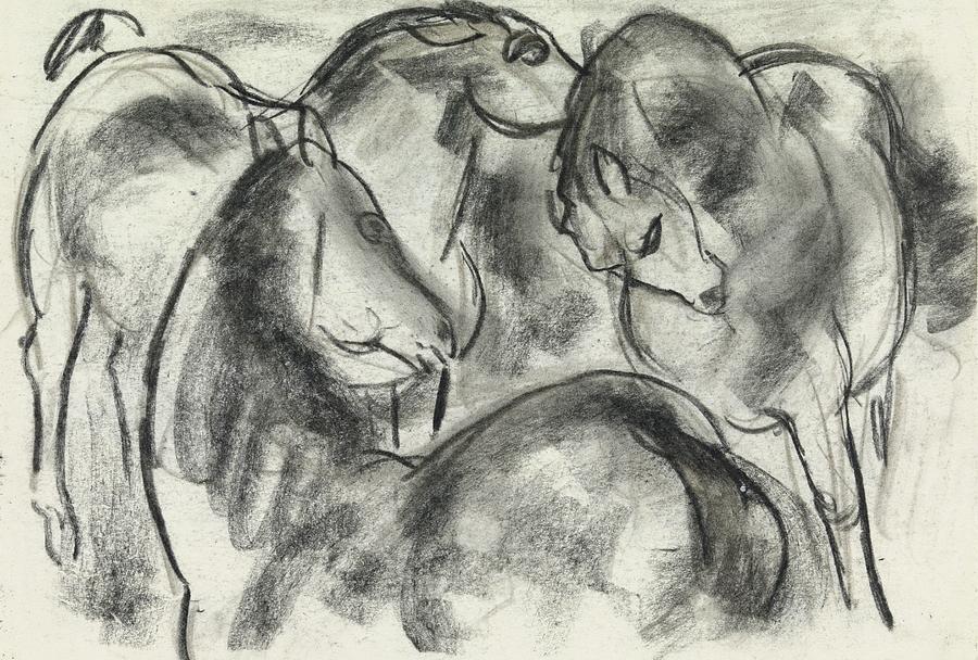 Leo Gestel Painting - Schets Van Drie Paarden by Leo Gestel