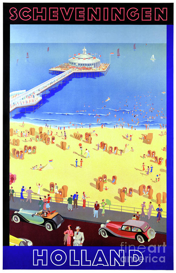 Vintage Drawing - Scheveningen Holland Vintage Poster by Vintage Treasure