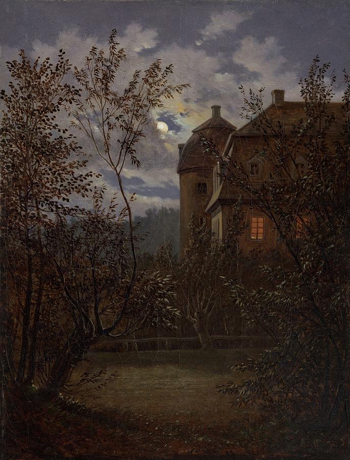 Schloss Milkel In Moonlight Painting by Carl Gustav Carus