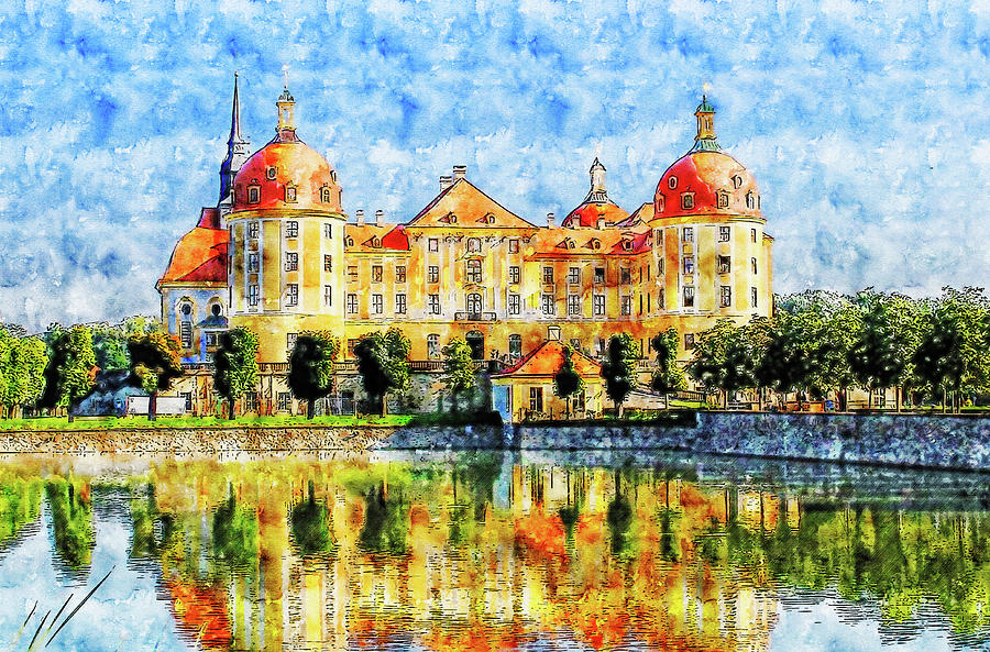 Schloss Moritzburg Castle watercolor drawing Drawing by Hasan Ahmed ...