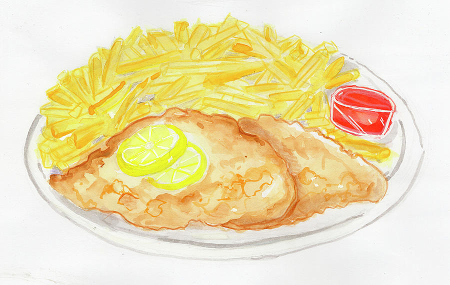 Schnitzel With Chips illustration Photograph by Meshugga Illustration