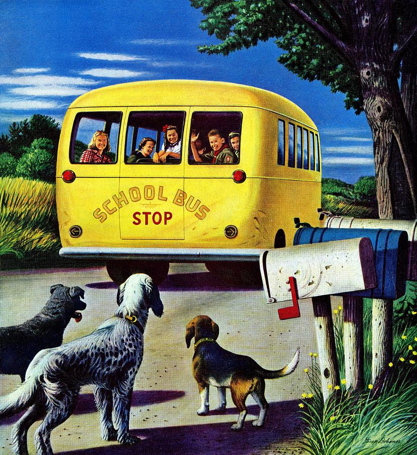 Dog Drawing - School Bus by Stevan Dohanos