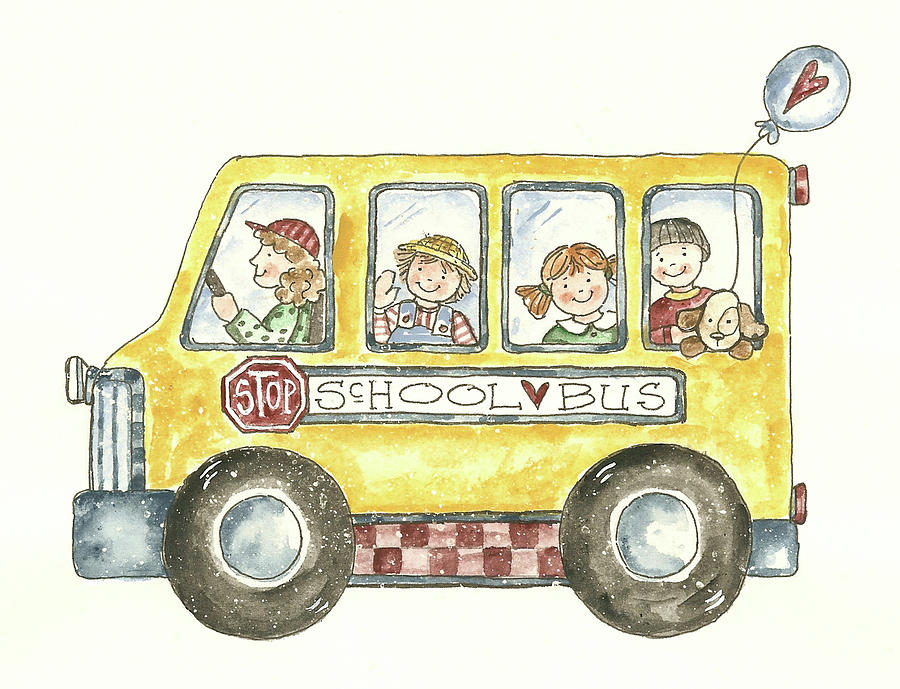 School Bus With Balloon Painting by Shelly Rasche