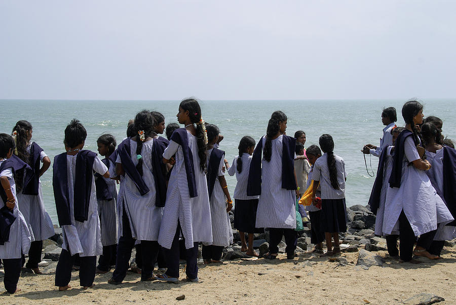 School Children At The Beach Pondicherry Digital Art