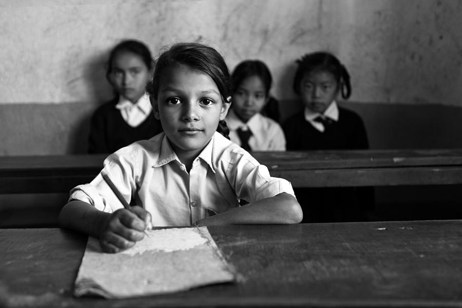 Black And White Photograph - School In Nepal by Hesham Alhumaid