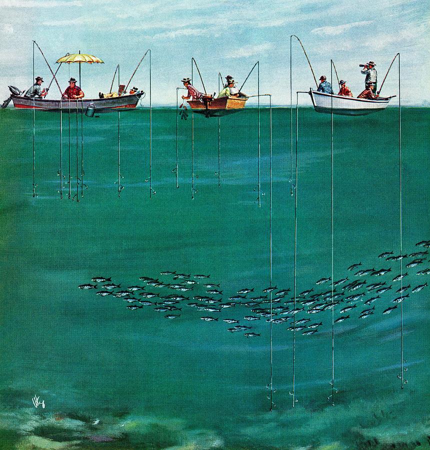 School Of Fish Among Lines Drawing by Thornton Utz