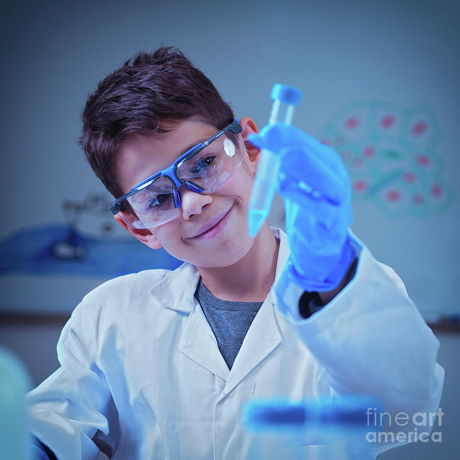 Schoolboy Doing Chemistry Experiment Photograph by Microgen Images/science Photo Library