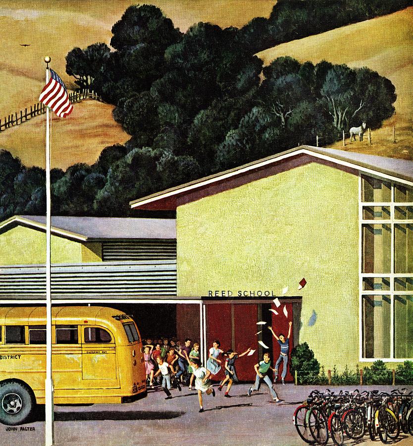 Vintage Drawing - Schools Out by John Falter