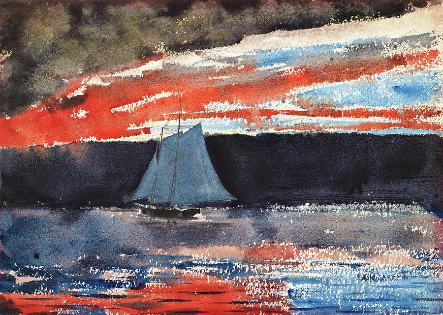 Winslow Homer Painting - Schooner at Sunset - Digital Remastered Edition by Winslow Homer