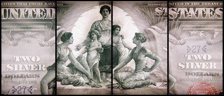 Science Educational Series 1896 American Two Dollar Bill Currency Polyptych Artwork Digital Art by Shawn OBrien