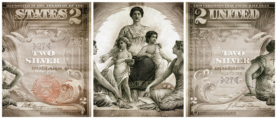 Science Educational Series 1896 American Two Dollar Bill Currency Triptych Digital Art by Shawn OBrien