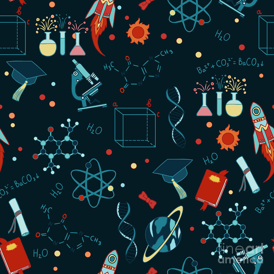 Chemistry Digital Art - Science Stuff Vector Seamless Pattern by Anastasia Mazeina
