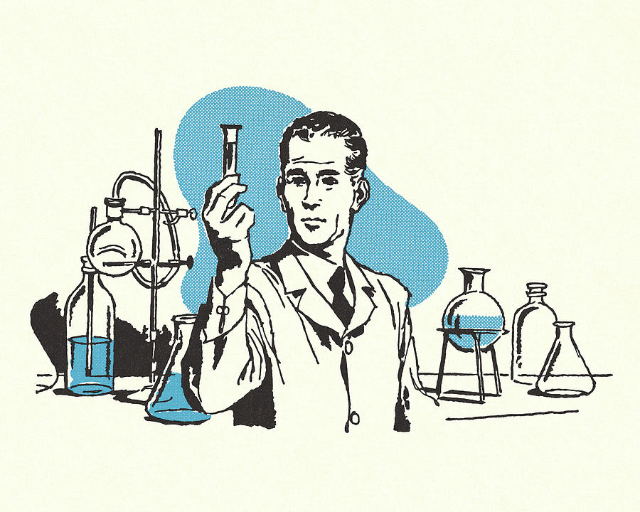 Vintage Drawing - Scientist in a Chemistry Lab by CSA Images