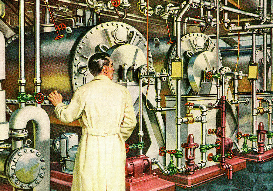 Vintage Drawing - Scientist Working in a Chemical Factory by CSA Images