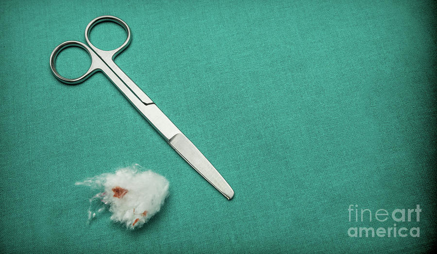 Scissors And Blood Stained Cotton Photograph by Digicomphoto/science Photo Library