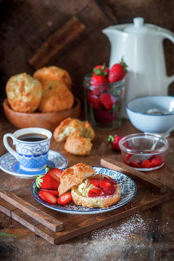 Scones With Butter And Strawberries Photograph by Irina Meliukh