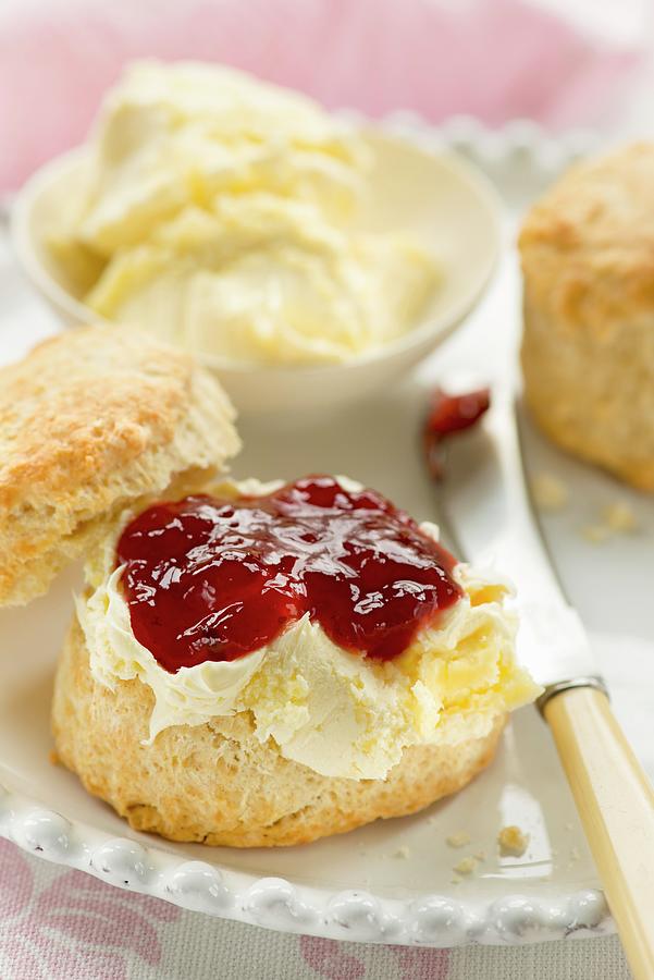 Scones With Clotted Cream And Jam Photograph by Jonathan Short