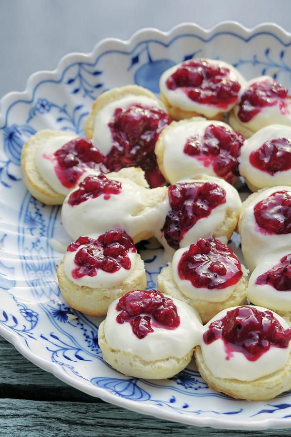 Scones With Clotted Cream And Redcurrant Jam Photograph by Petr Gross