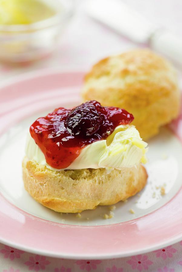 Scones With Clotted Cream And Strawberry Jam england Photograph by Jonathan Short