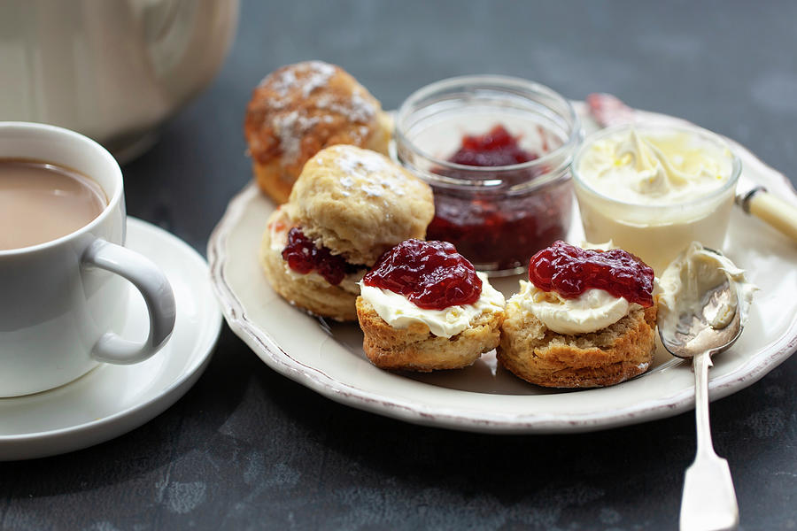 Scones With Jam And Clotted Cream For Tea Photograph by Lara Jane Thorpe